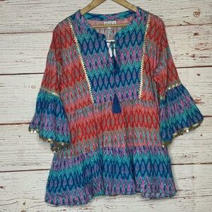 NWT Naudic Belmont Top in Blue Patch Sz L